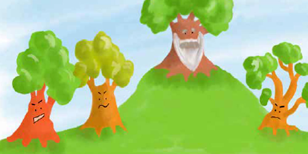 Illustration: vier sprechende Bäume.